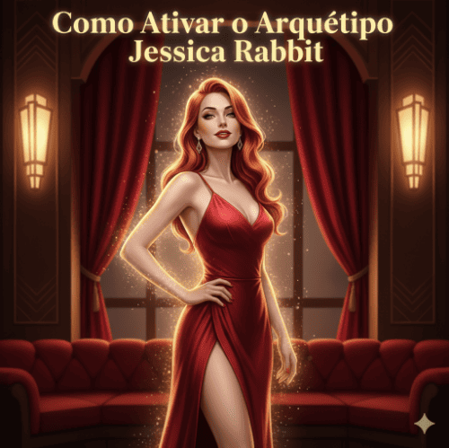 Mulher irradiando energia positiva e autoconfiança do arquétipo Jessica Rabbit